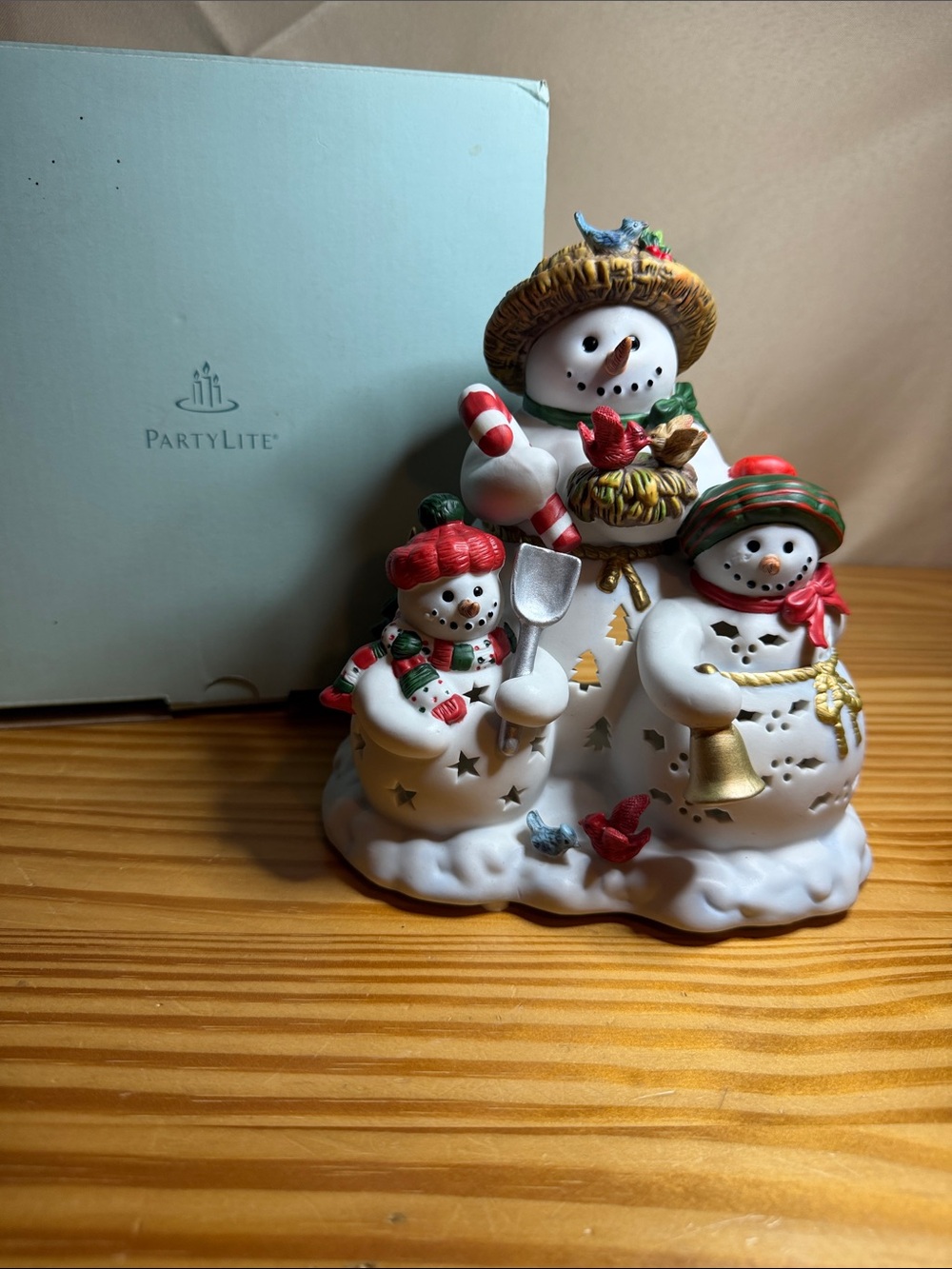 PartyLite Snowbell Family Snowman Tealight Candle Holder P9892 NIB